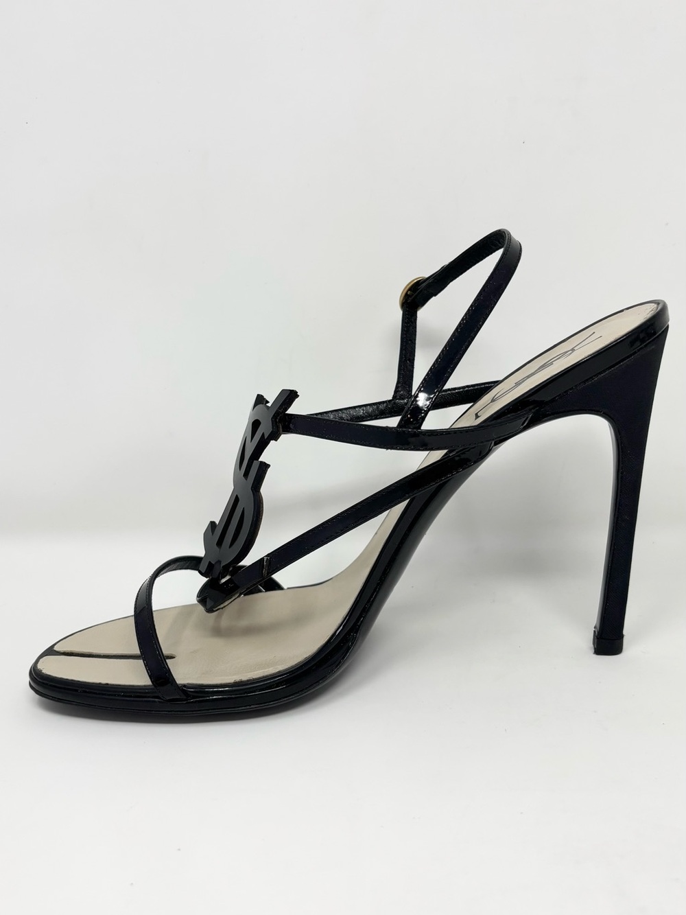YSL Yves Saint Laurent Hero 105 Patent Logo Heels Sandals Size 40 10 SS 2008 - Picture 6 of 16